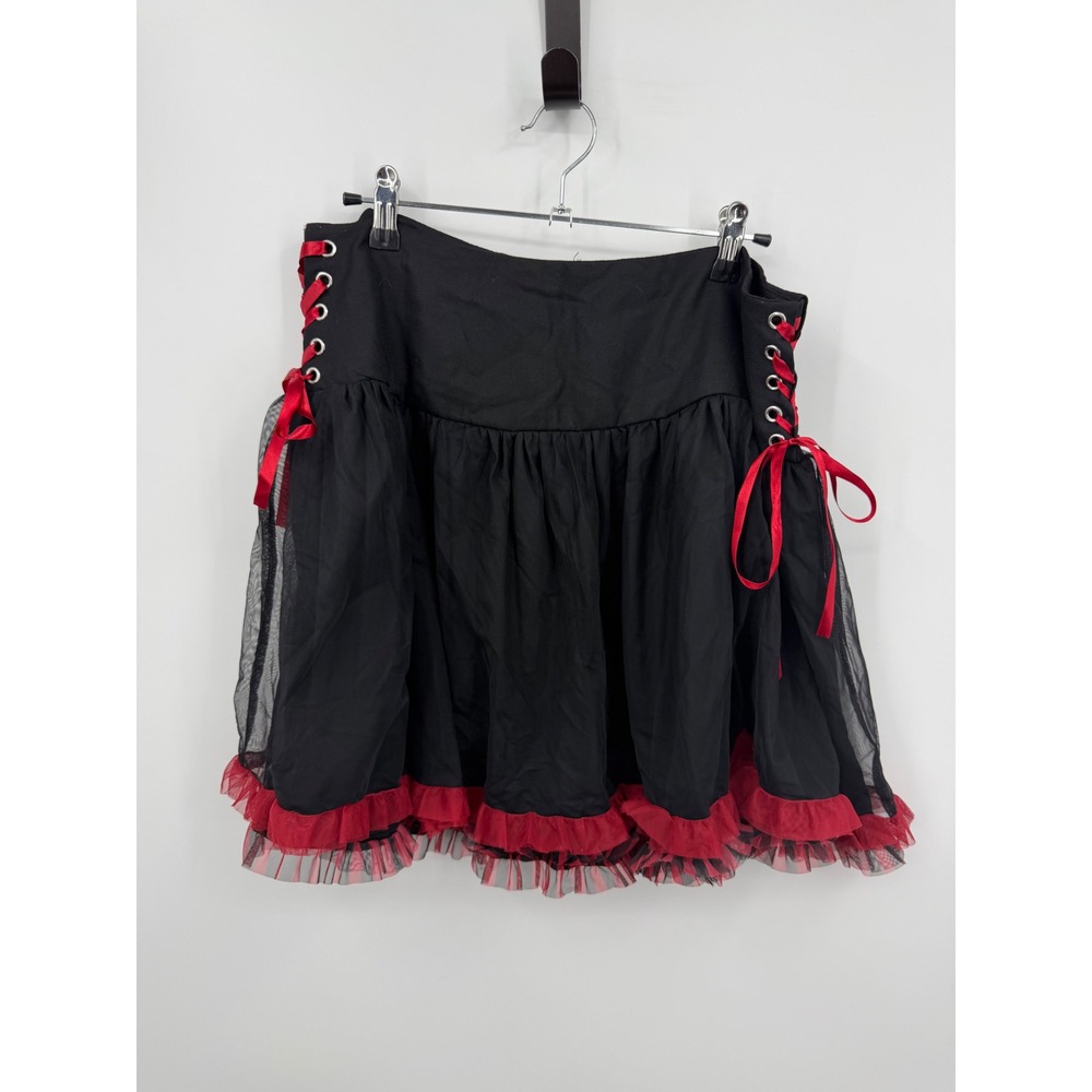 Hot Topic‎ Lace Up Tulle Ruffle skater Skirt Womens XL Black Red Goth Punk